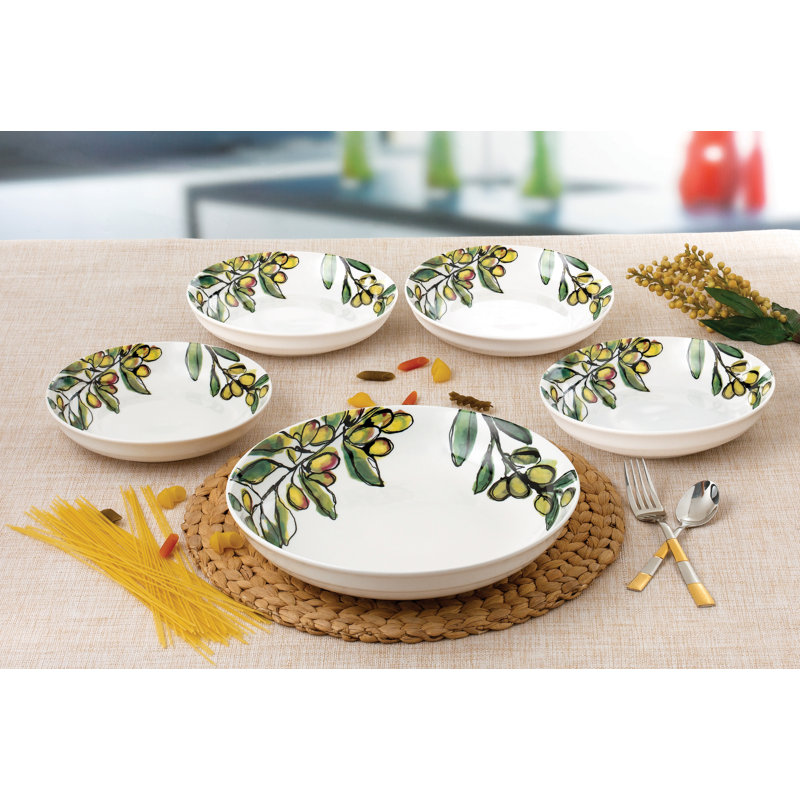 Lorren Home Trends 5 Piece Olive Design Porcelain Pasta Bowl Set